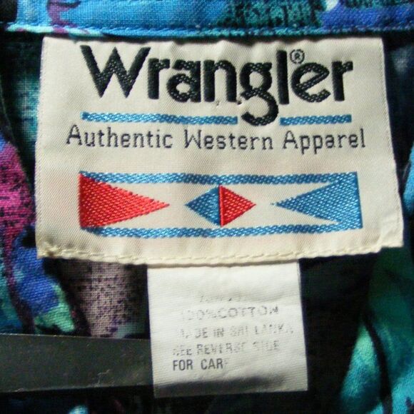 Vintage WRANGLER Shirt, L,  Blue/Purple floral,  Flaps, Button front, LS - Picture 10 of 11
